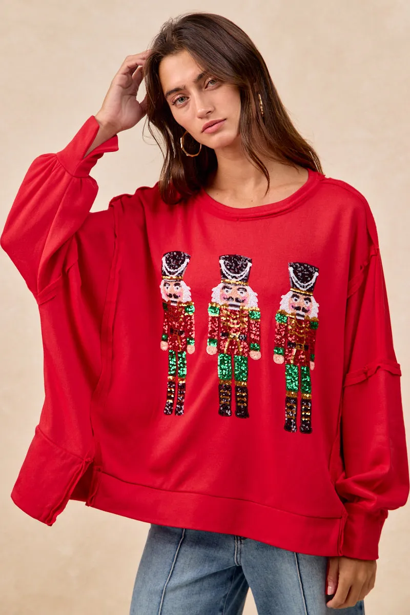 IT3426G-47 | CHRISTMAS SEQUIN NUTCRACKERS EMBROIDERY SWEATSHIRT Soft Hoodie