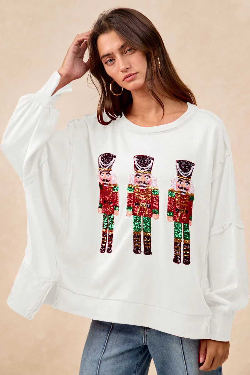 IT3426G-47 | CHRISTMAS SEQUIN NUTCRACKERS EMBROIDERY SWEATSHIRT Multi Use Piece