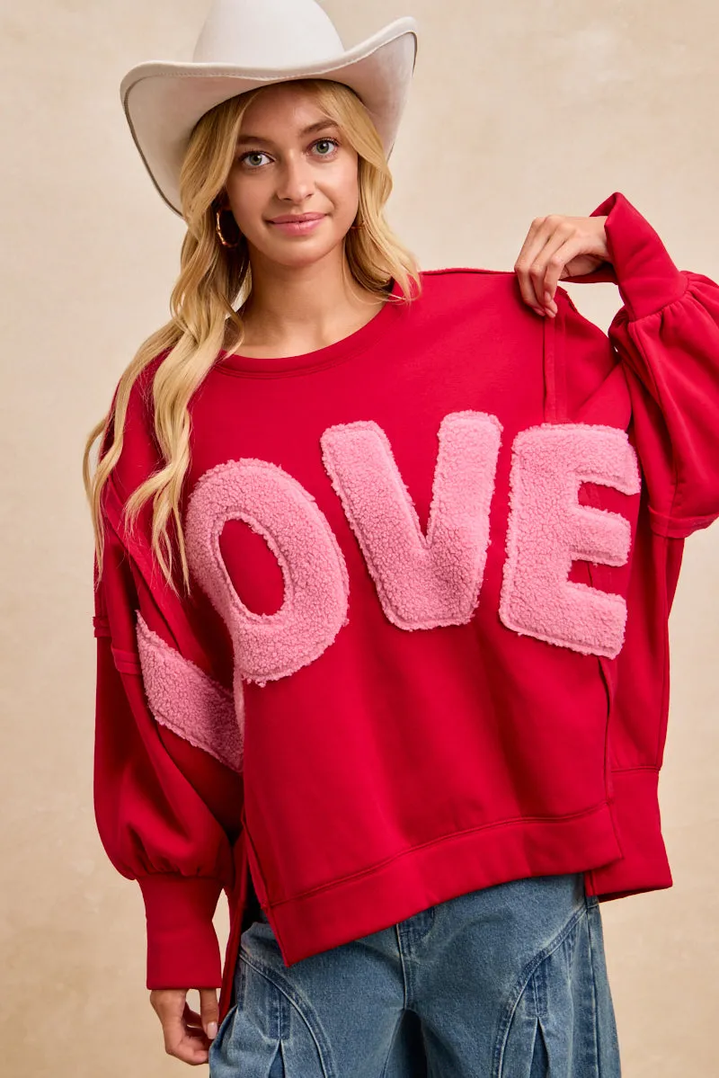 IT3426S-42 | BRUSHED TERRY LOVE FLEECE PATCHWORK FLEECE TOP Wrinkle-Resistant