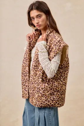 High Collar Windguard Dual Layer Insulation IT3481-02 | LEOPARD PRINT QUILTED VEST