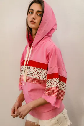 IT3754S-01P | FRENCH TERRY MIX AND MATCH CUT EDGE DETAIL HOODIE TOP LowProfileStitching Streetwear vibe