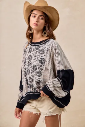 IT3795S-11 | ROSE TWILL AND STRIPE MIX AND MATCH TOP Long Length