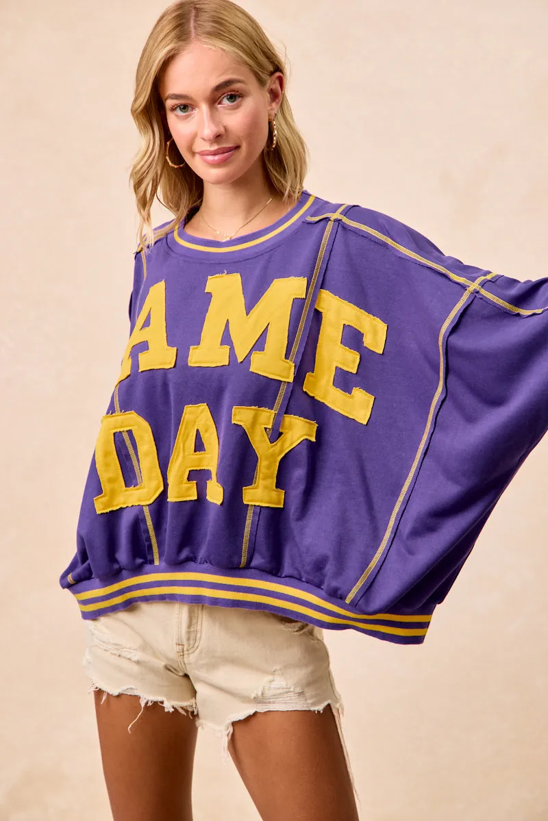 IT3796G-15 | GAMEDAY PATCHWORK STITCH DETAIL FRENCH TERRY TOP Comfort Fit Flexible Fiber Fill