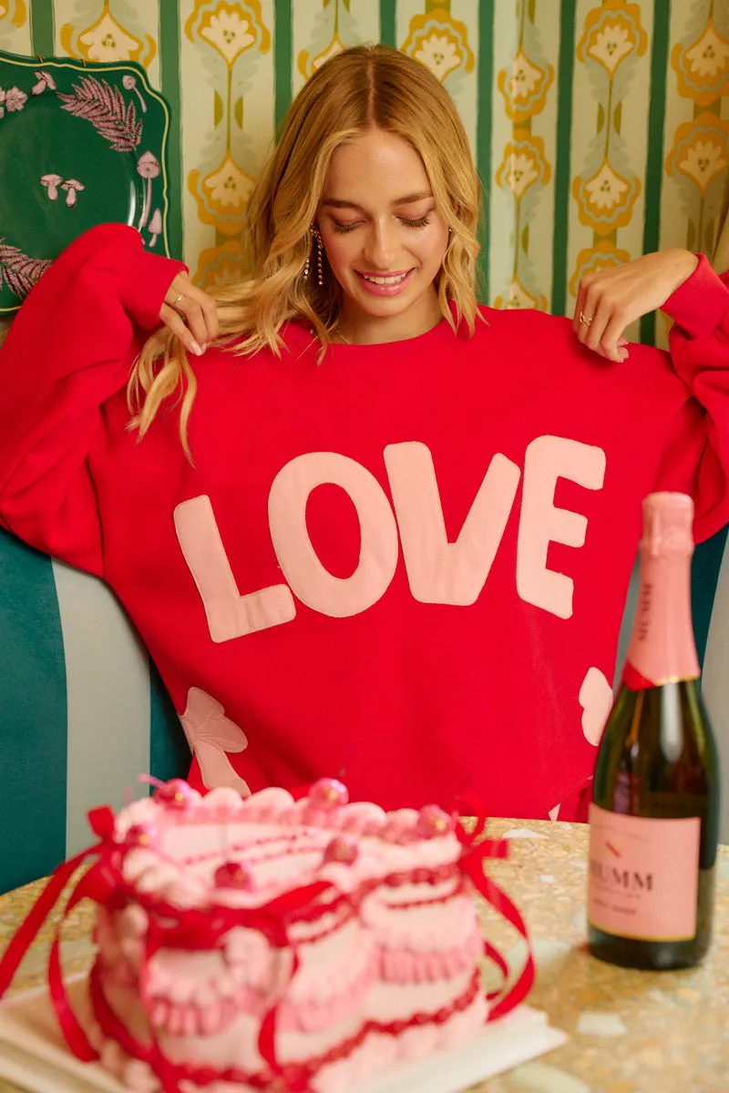Tailored Cut Style IT3797G-06 | LOVE AND SIDE BOW PATCHES FLEECE SWEATSHIRT