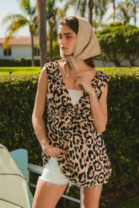 Reinforced Shoulder Protection IT3874-01 | LEOPARD PRINTS WITH BOW TIED TUCK DETAILS SLEEVELESS TUNIC TOP