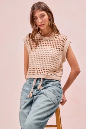 Basic Essential Layer IT3921-01 | CROCHET KNIT ROLL UP EDGE DETAIL TOP