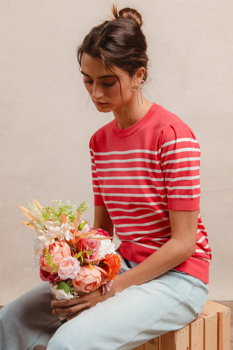 IT4004R-01 | STRIPE SWEATER ROUND NECK TOP Comfortable fit