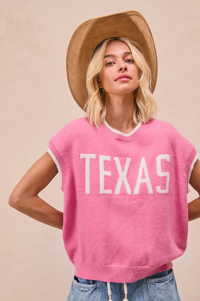 IT4056S-01 | TEXAS LETTER CONTRAST BANDED KNIT TOP AntiStatic Lining Hypoallergenic Textile