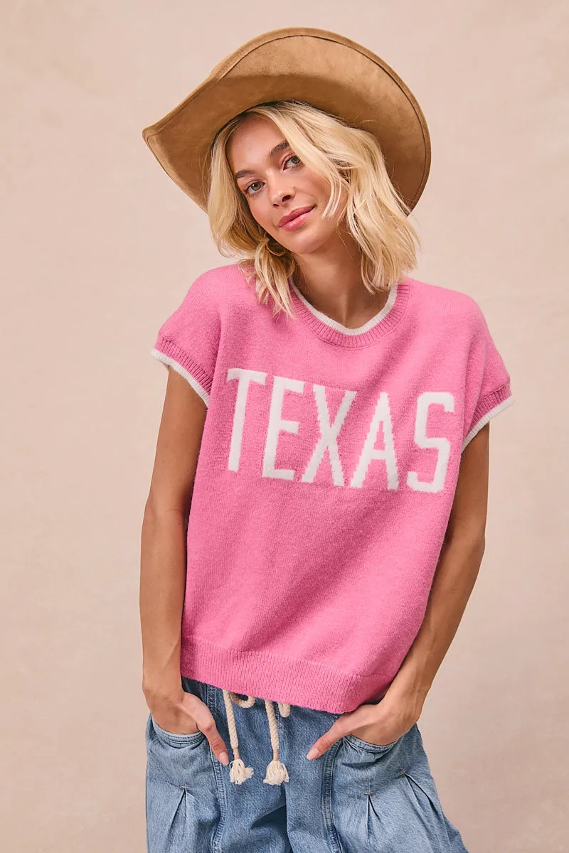 Warm Layers Slim Fit Styles IT4056S-01 | TEXAS LETTER CONTRAST BANDED KNIT TOP