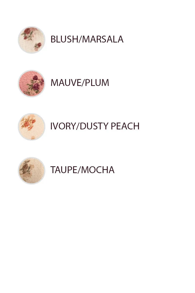 ReinforcedShoulderConstruction WrinkleResistantTextile IT4077S-07 | HIGH NECKLINE TEXTUR FLORAL PRINTED TOP WITH THUMB