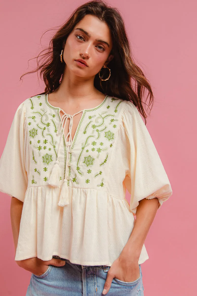 Classic Ribbed Cuffs IT4200-01P | TEXTURE PRINTED WITH SHIRRING DETAILS PEPLUM TOP