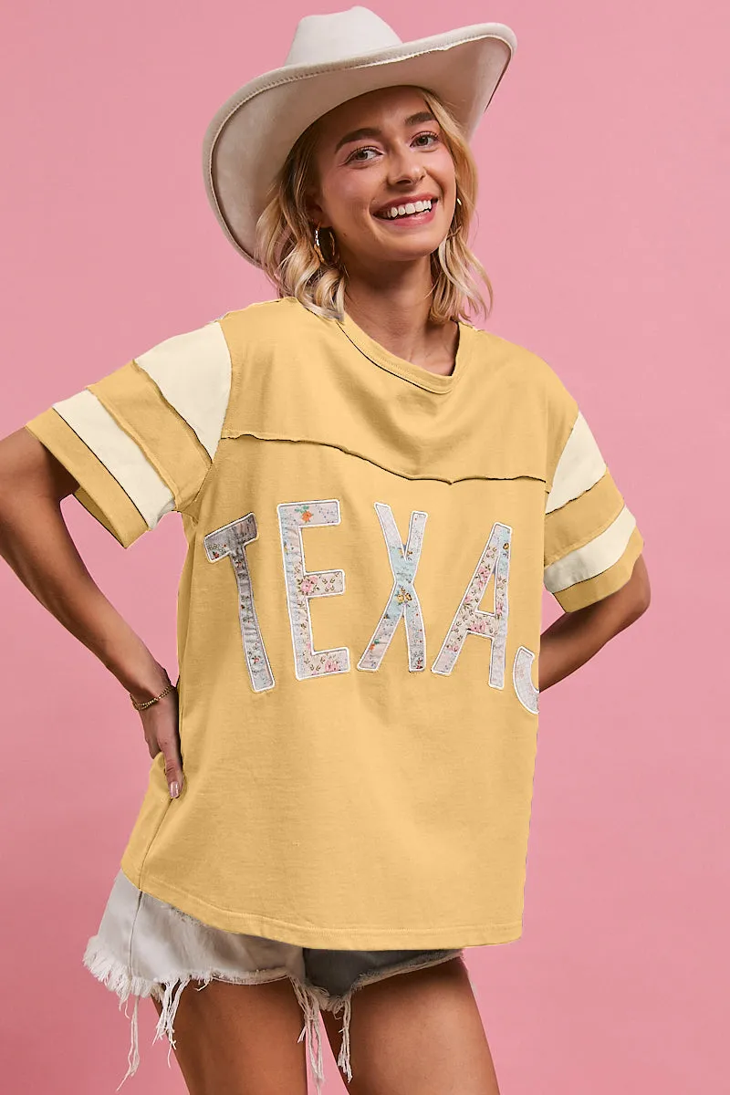 IT4260-01 | FLORAL PRINT MIX AND MATCH WITH TEXAS LETTERING SHORT SLEEVES TOP Low Bulk High Warmth UV Protective Coating