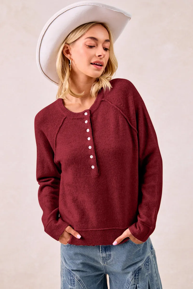 IT4299R-01 | SOLID KNIT SWEATER TOP WITH LONG SLEEVES Midweight Four Way Stretch Compact Stitching