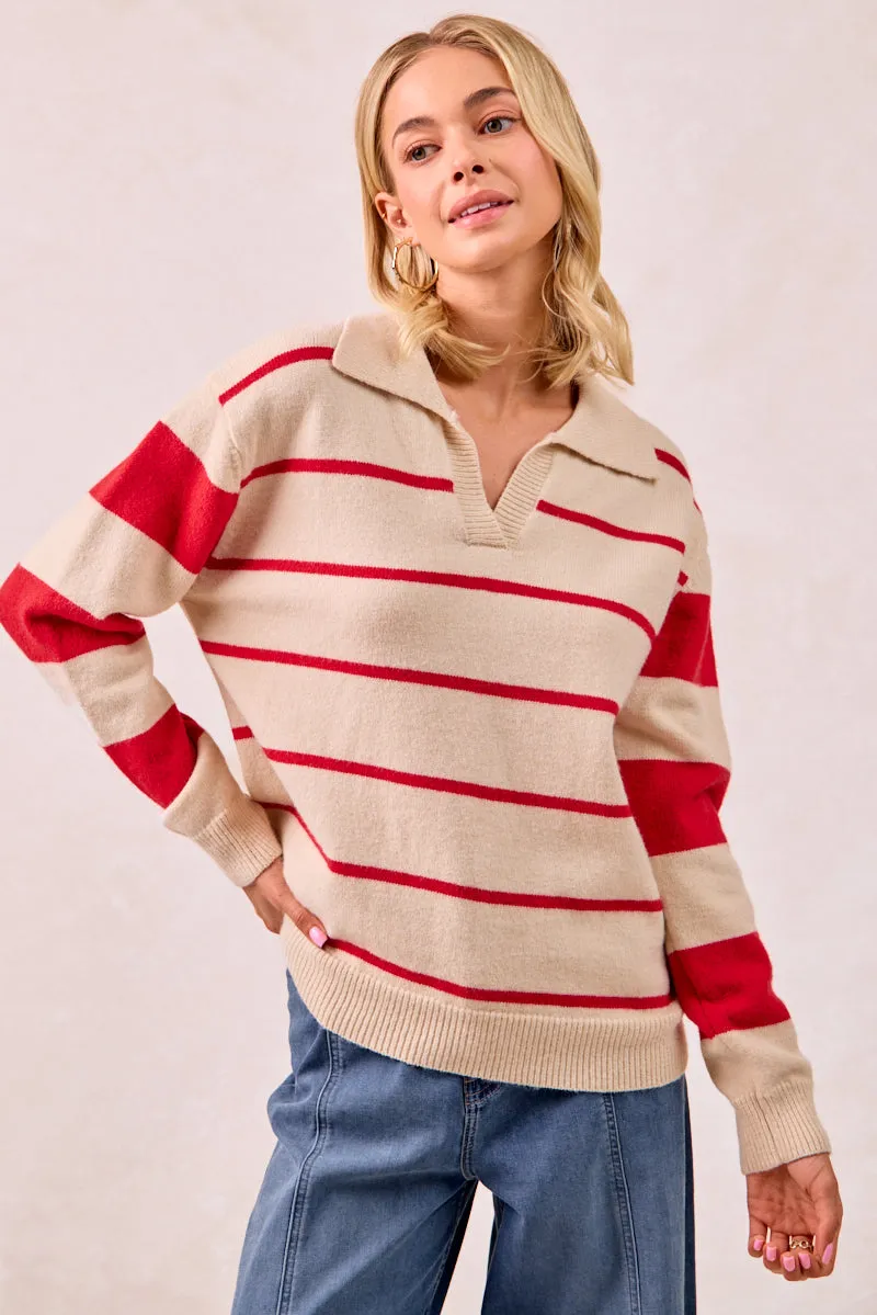 Universal Fit System IT4312-01 | CONTRAST STRIPED SOLID KNIT SWEATER TOP