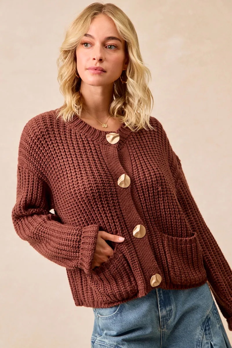 Reflective details IT4313R-01 | SOLID SWEATER CARDIGAN WITH FRONT POCKET