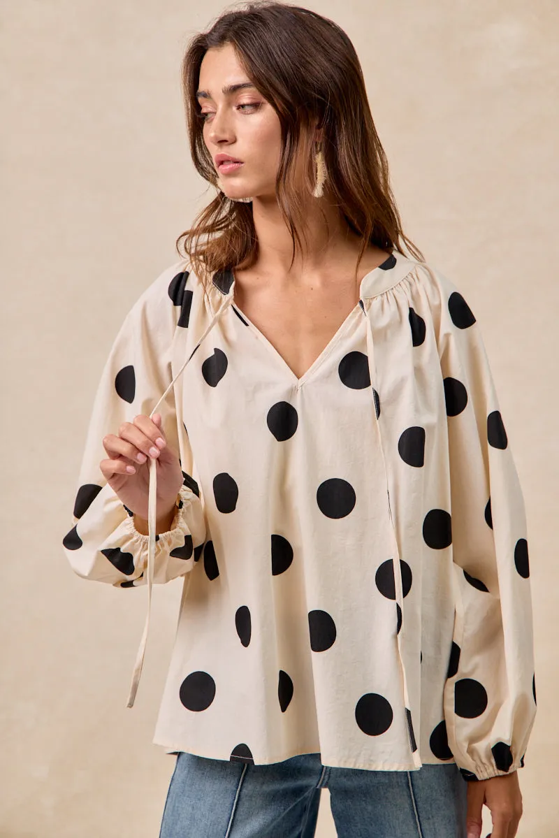 IT4362G-11 | POLKA DOT EXAGGERATED BALLOON SLEEVES TOP Elastic Binding Everyday apparel