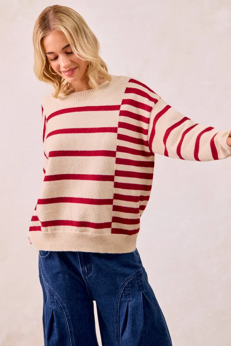 IT4373S-01 | STRIPE COMBO KNIT TOP TumbleDryFriendlyMaterial LowImpact Dye Process