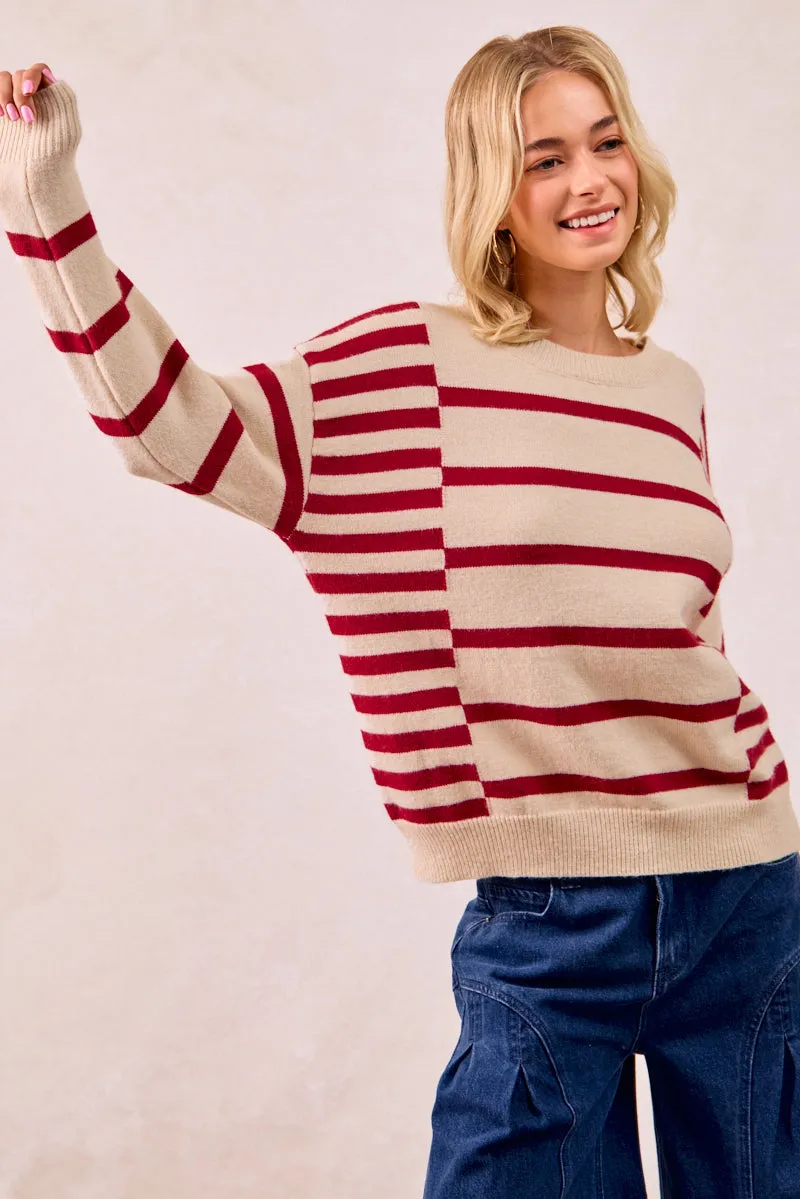 Comfortable Layer IT4373S-01 | STRIPE COMBO KNIT TOP