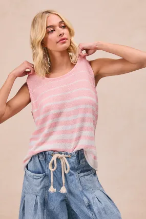 Pattern Print Bonded Closure Mechanism IT4398-01P | STRIPED SLEEVELESS KNIT TOP