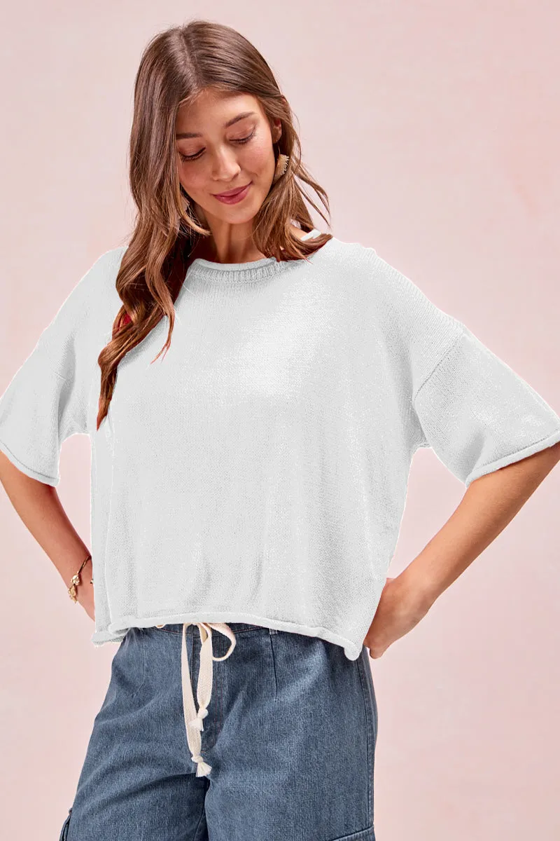 Silicone Grip Trim Lightweight Insulation Technology IT4399-01 | SOLID KNIT ROLL UP DETAIL SHORT SLEEVES TOP