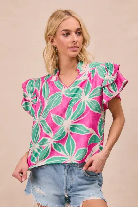 Articulated Ergonomic Fit IT4404-02 | FLORAL PRINTED WITH TIERED STITCH DETAILS SHORT SLEEVES TOP