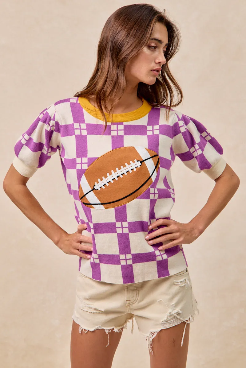 Bonded Fabric IT4410H-01 | GAMEDAY THEME CHECKER PATTERN FOOTBALL PATCHED TOP