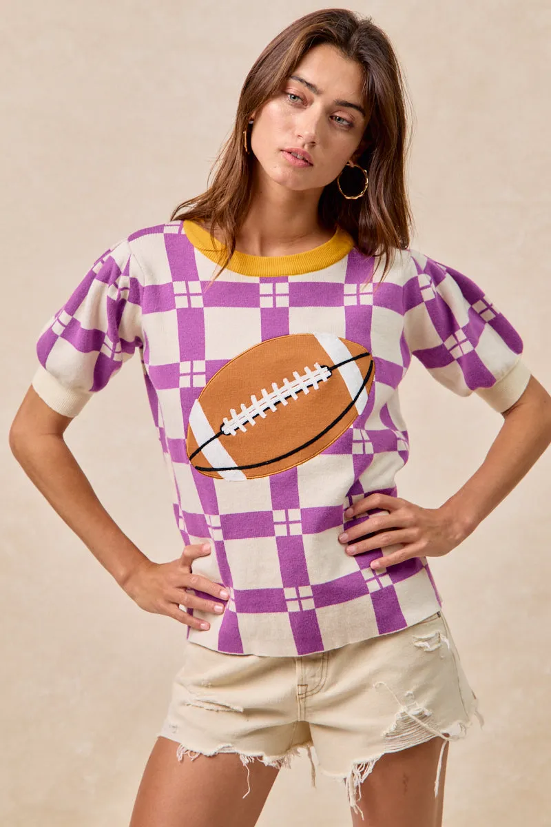IT4410H-01 | GAMEDAY THEME CHECKER PATTERN FOOTBALL PATCHED TOP Basic Stretch Secure Cuff Design