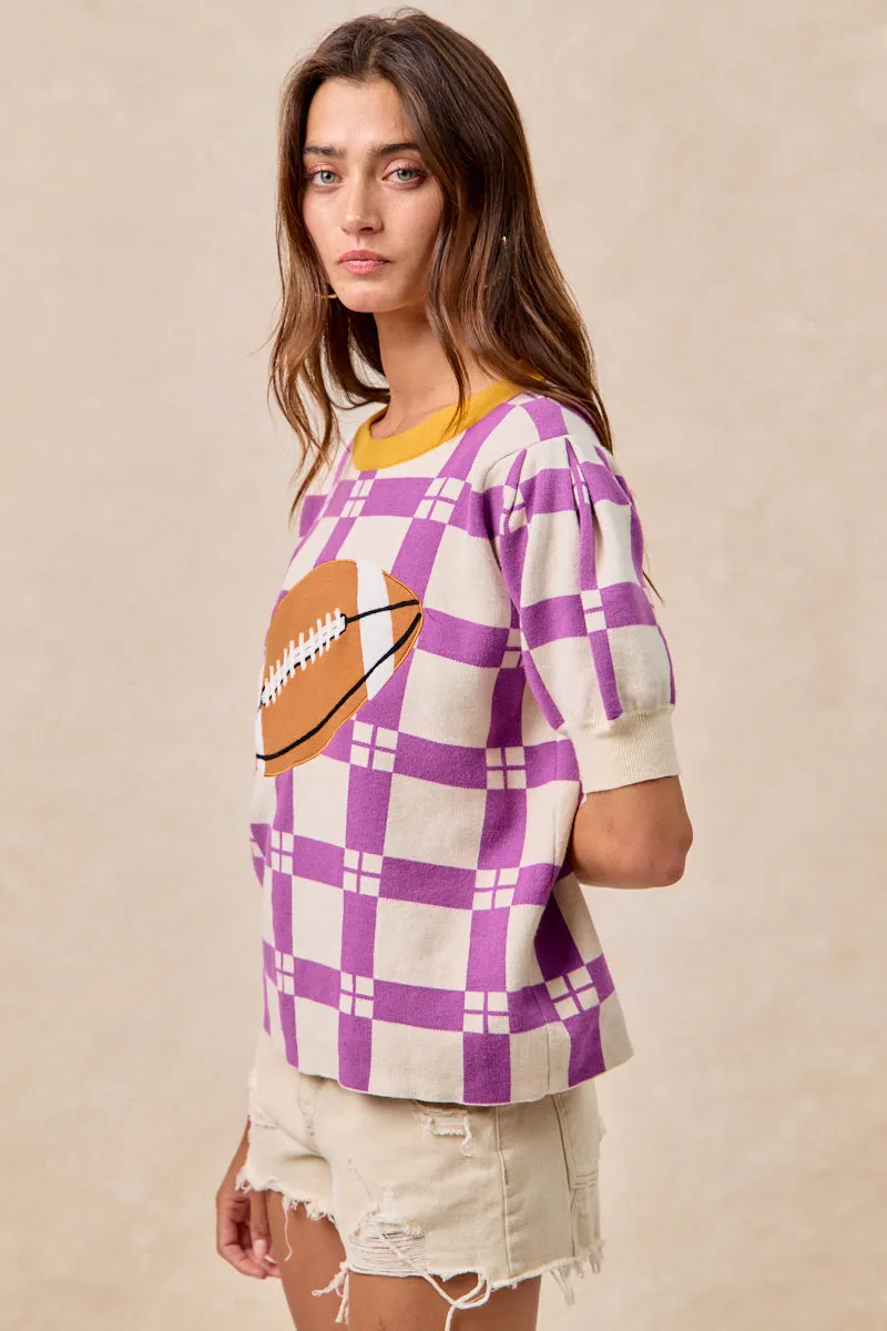 Easy Movement IT4410H-01 | GAMEDAY THEME CHECKER PATTERN FOOTBALL PATCHED TOP