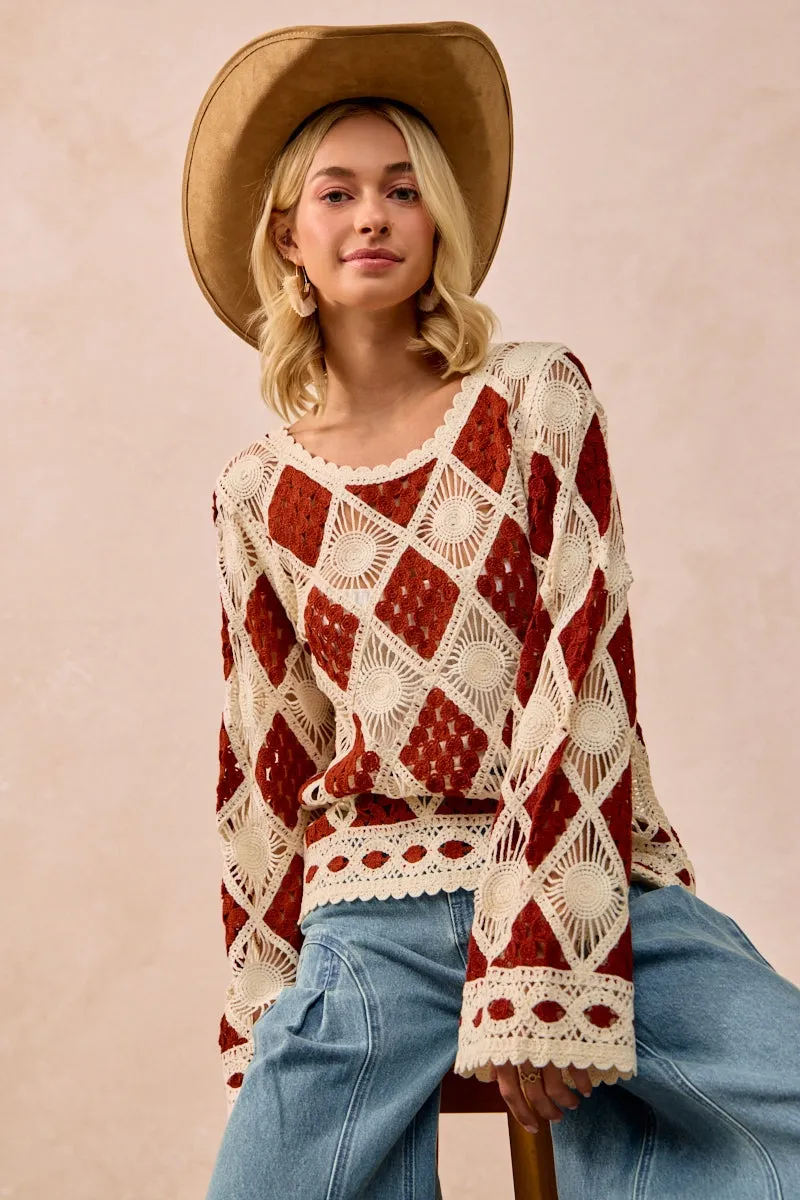 Wrinkle resistant fabric IT4411S-01 | DIAMOND CROCHET KNIT TOP