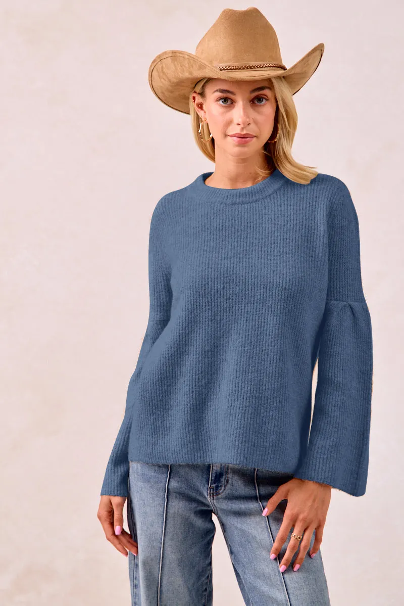 ShockAbsorbing IT4433H-01 | SOLID KNIT SWEATER TOP WITH SLEEVES WIDE OPEN