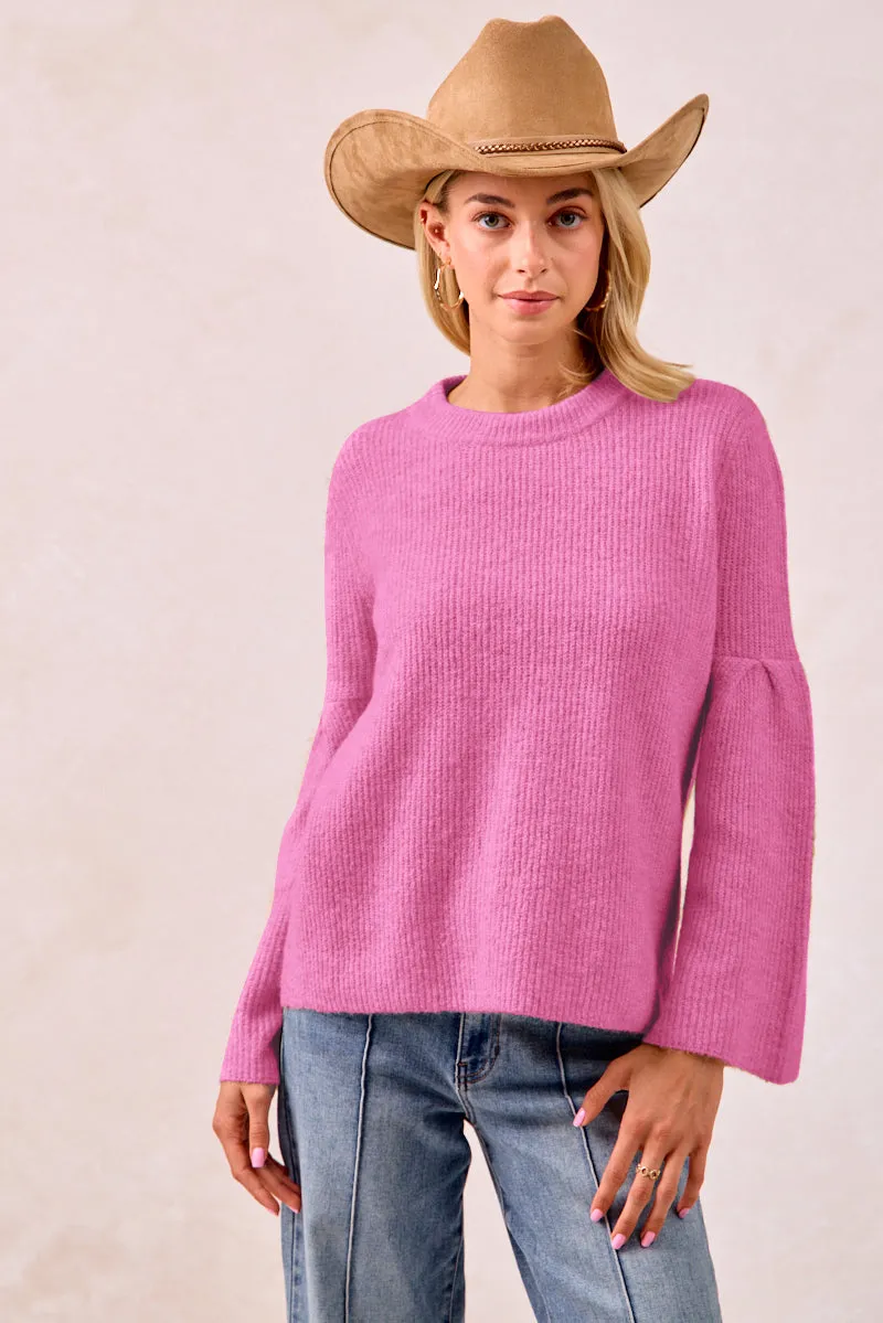 IT4433H-01 | SOLID KNIT SWEATER TOP WITH SLEEVES WIDE OPEN Anti Static Treatment