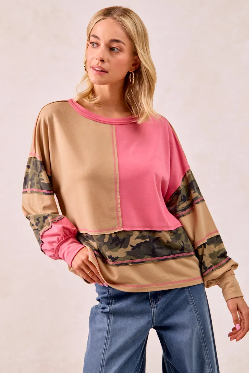 Bonded Collars IT4440S-02 | FRENCH TERRY MIXD AND MATCH TOP WITH CAMO PRINT