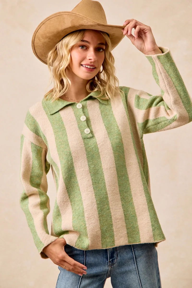 IT4451H-01 | STRIPED SWEATER TOP WITH FRONT BUTTONED SoftLining