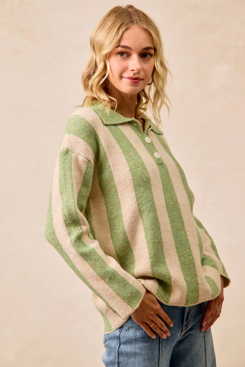 Lined interior IT4451H-01 | STRIPED SWEATER TOP WITH FRONT BUTTONED