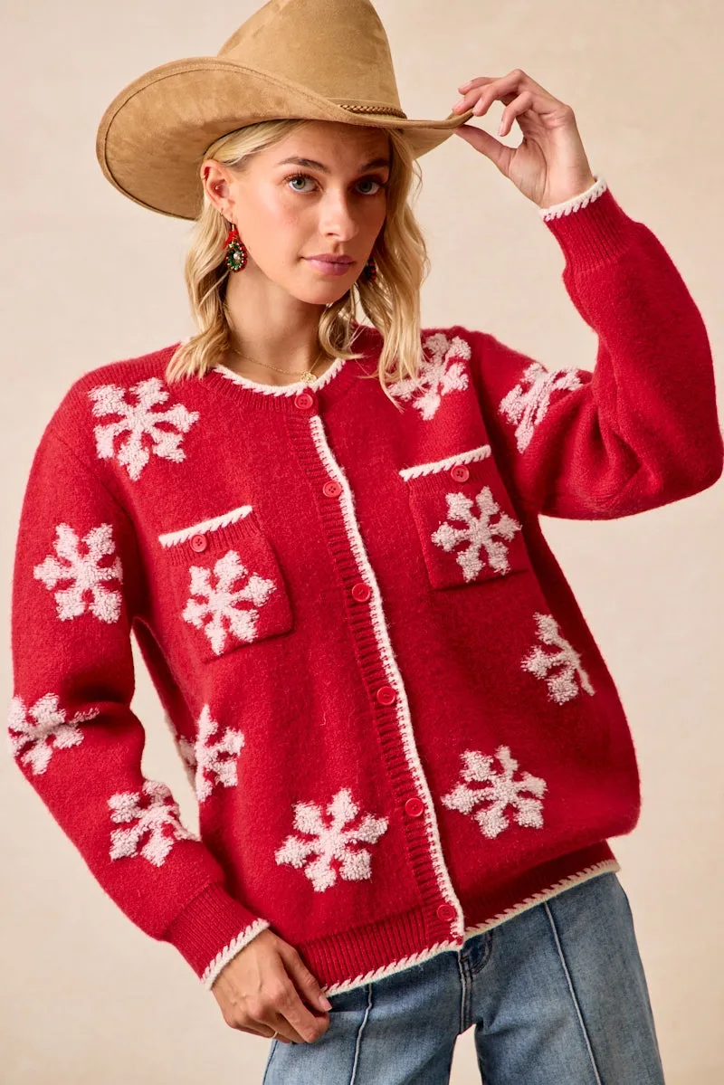OrganicCottonBlend Quick Layer IT4455K-01 | SNOWFLAKE PATTERN CHRISTMAS SWEATER CARDIGAN