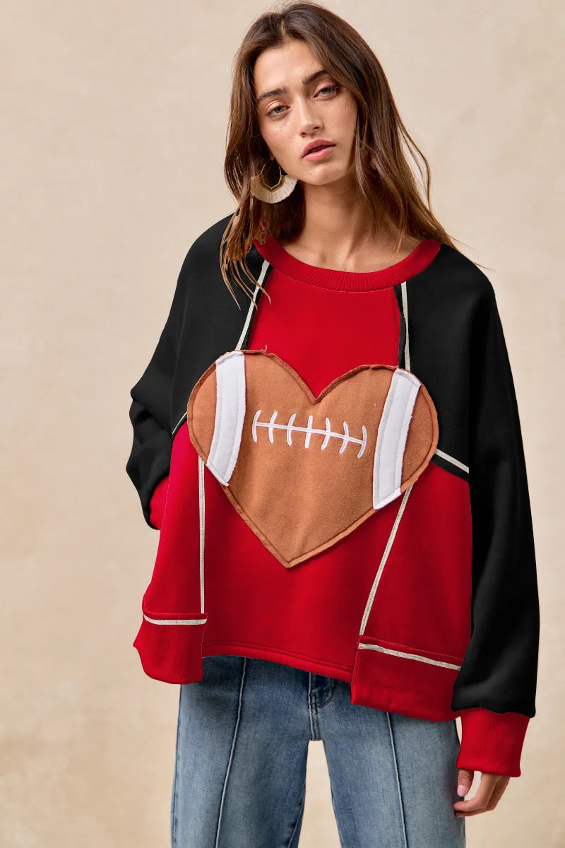 All Season Performance Weave IT4463G-03 | GAMEDAY HEART FOOTBALL PATCHWORK FLEECE SWEATSHIRT