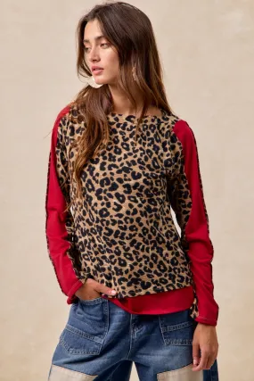 IT4464S-02 | LEOPARD THERMAL KNIT WITH CONTRAST BOAT NECK TOP Bold Waistband Timeless Utility