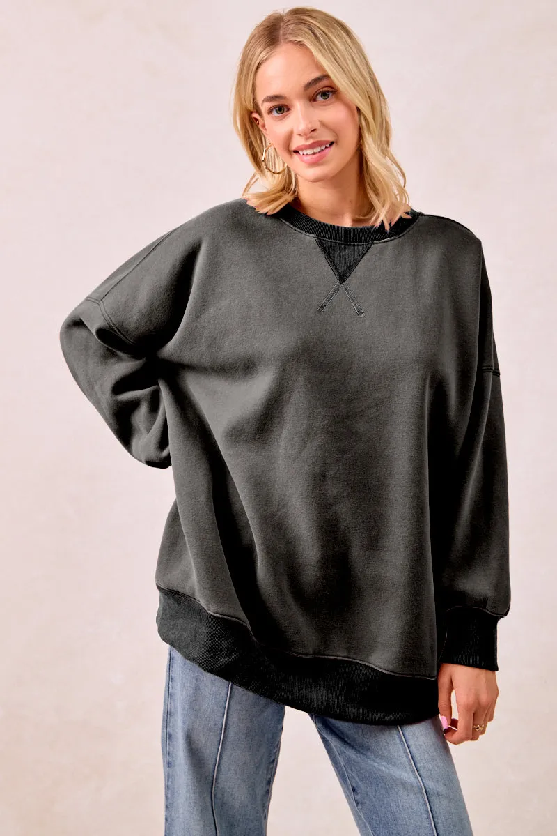 IT4471G-01 | RIBBED V-INSERT WASHED FLEECE OVERSIZED SWEATSHIRT All Ground