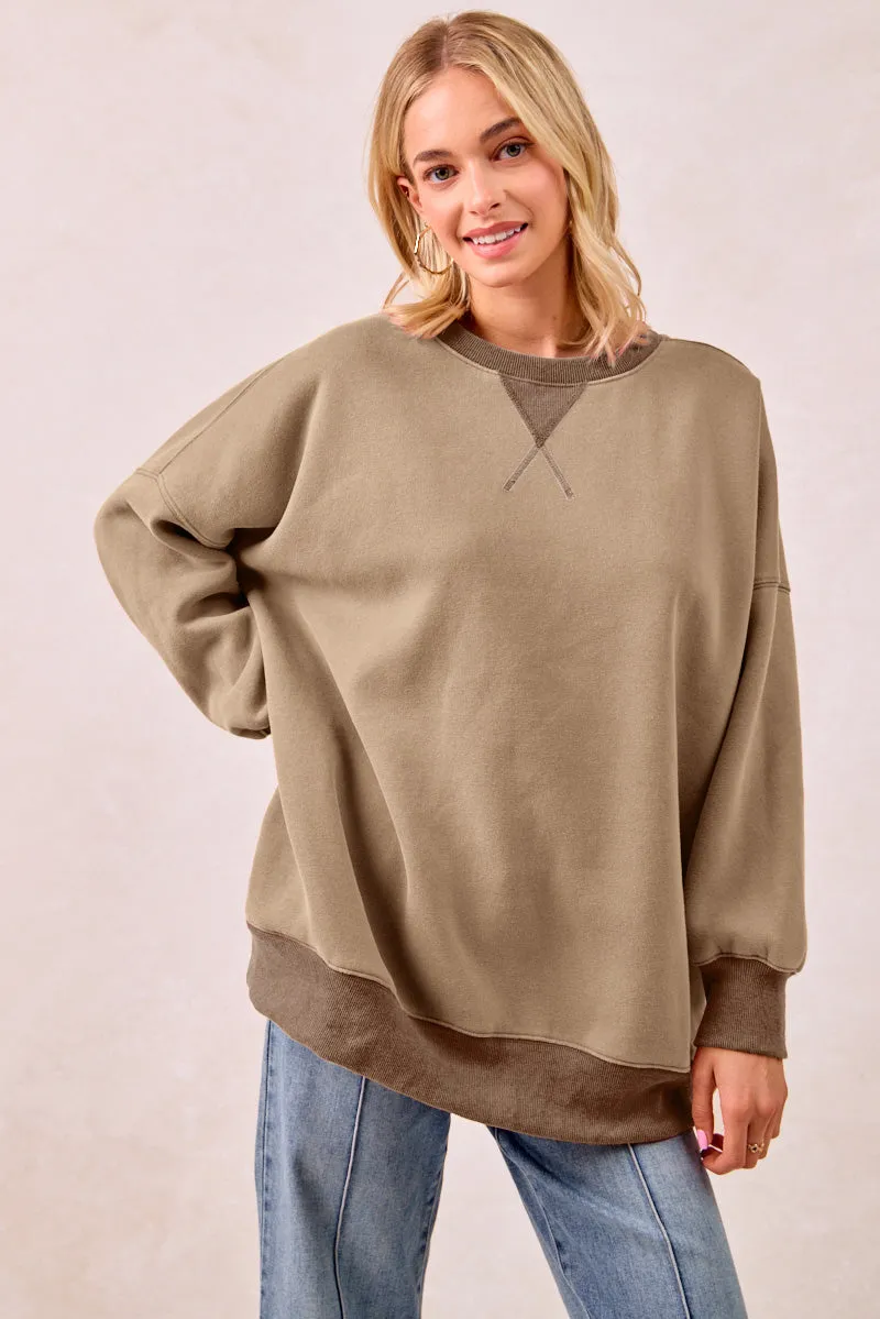 IT4471G-01 | RIBBED V-INSERT WASHED FLEECE OVERSIZED SWEATSHIRT HighStretch Wool Sweater