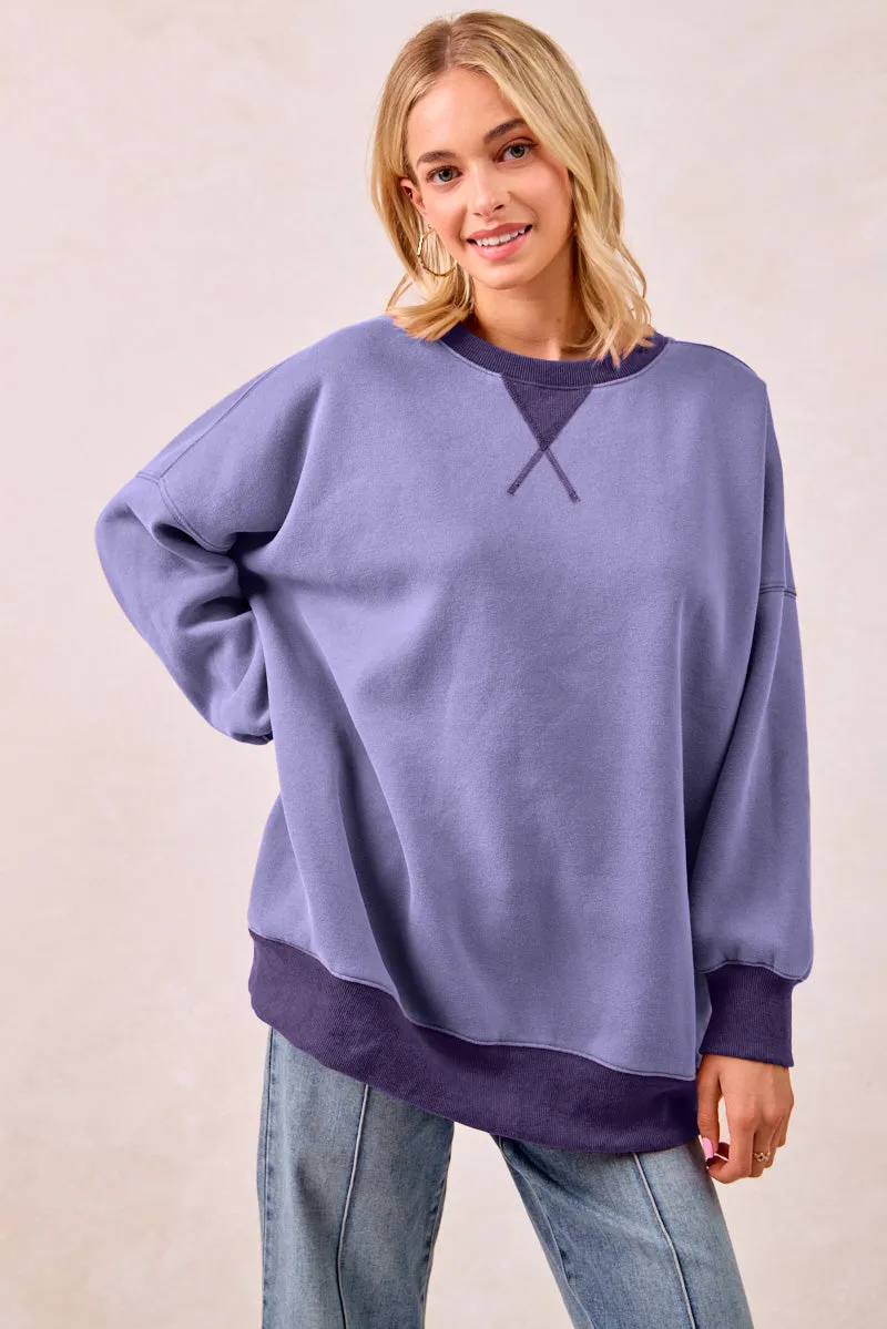 Sustainable Cotton IT4471G-01 | RIBBED V-INSERT WASHED FLEECE OVERSIZED SWEATSHIRT