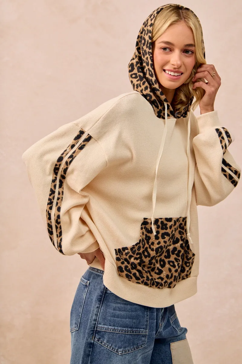 HiddenPockets Waterproof Zipper IT4472G-01 | WAFFLE THERMAL AND LEOPARD MIX AND MATCH HOODIE