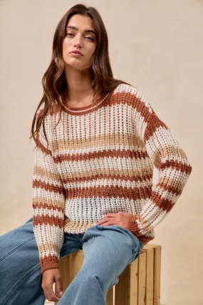 Convertible Silhouette IT4490H-01 | STRIPED OPEN KNIT SWEATER WITH LONG SLEEVES
