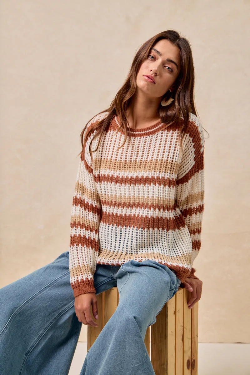 IT4490H-01 | STRIPED OPEN KNIT SWEATER WITH LONG SLEEVES Wool blend SecureZipperClosures