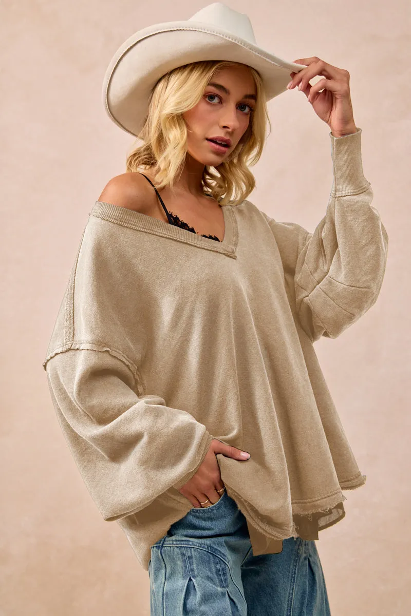Mid Season Wear Organic Cotton Blend IT4503-01 | MINERAL WASHED FRENCH TERRY OVERSIZED SWEATSHIRT
