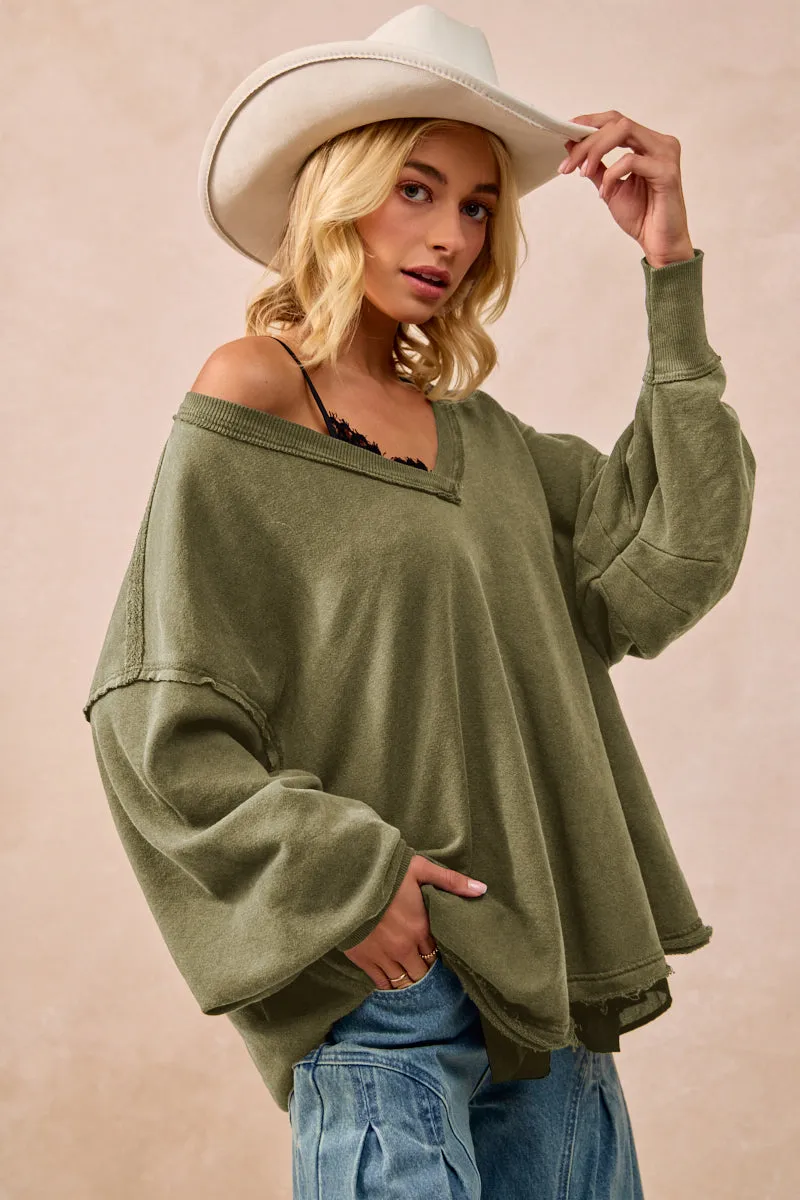 IT4503-01 | MINERAL WASHED FRENCH TERRY OVERSIZED SWEATSHIRT Airtight Fasteners Stain Resistant Material