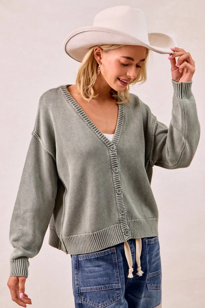 DurableConstruction IT4509-01 | WASHED SWEATER V NECK CARDIGAN