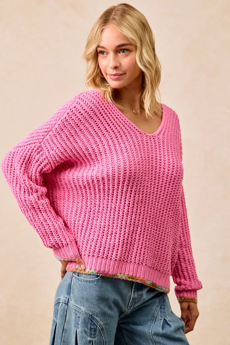 IT4522-01 | V-NECK SWEATER TOP Stretch Comfort Fit Long Length