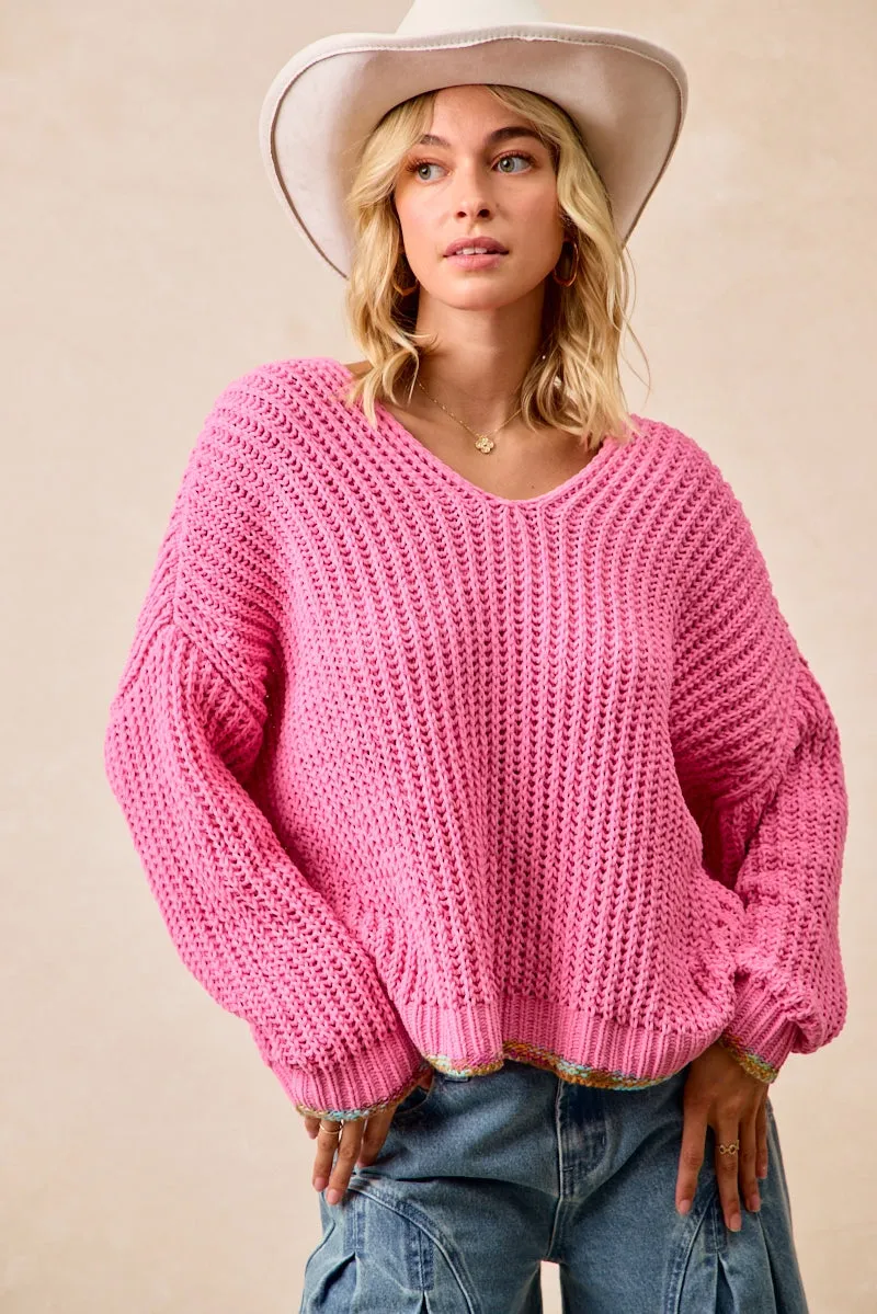 AdjustableDrawstring IT4522-01 | V-NECK SWEATER TOP