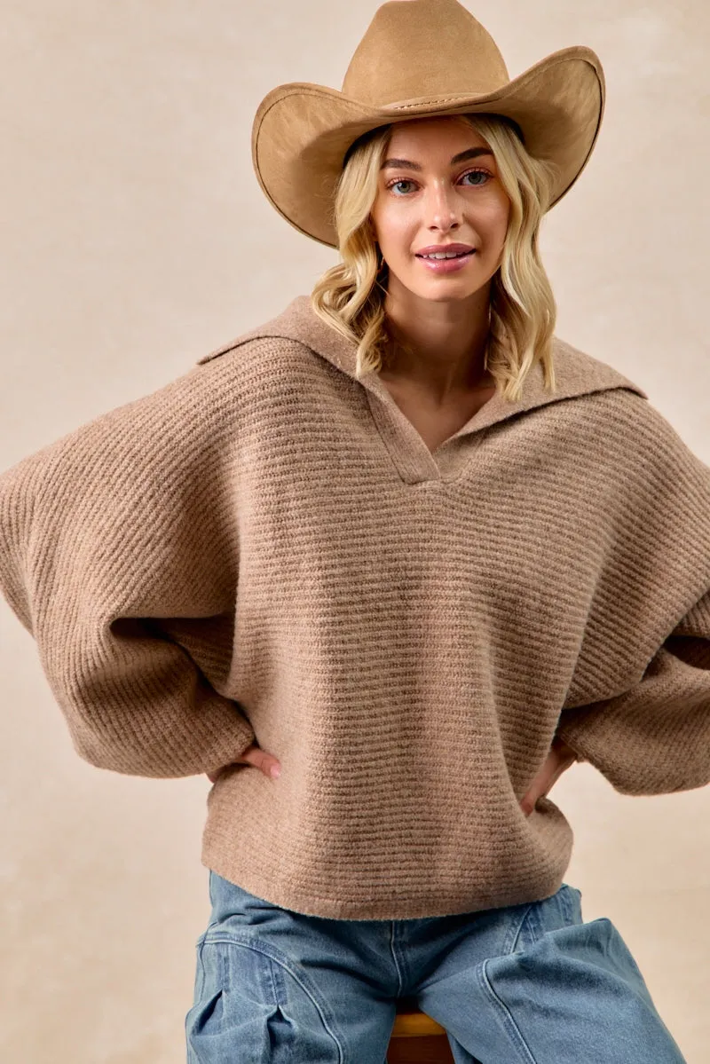 IT4523S-01 | SOLID HACCI SWEATER COLLARED TOP Stretchable