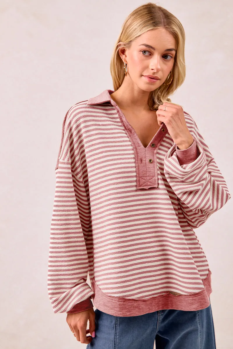 IT4543S-01 | SLUB KNIT AND STRIPES MIX AND MATCH COLLARED TOP City Ready NonIrritatingLining